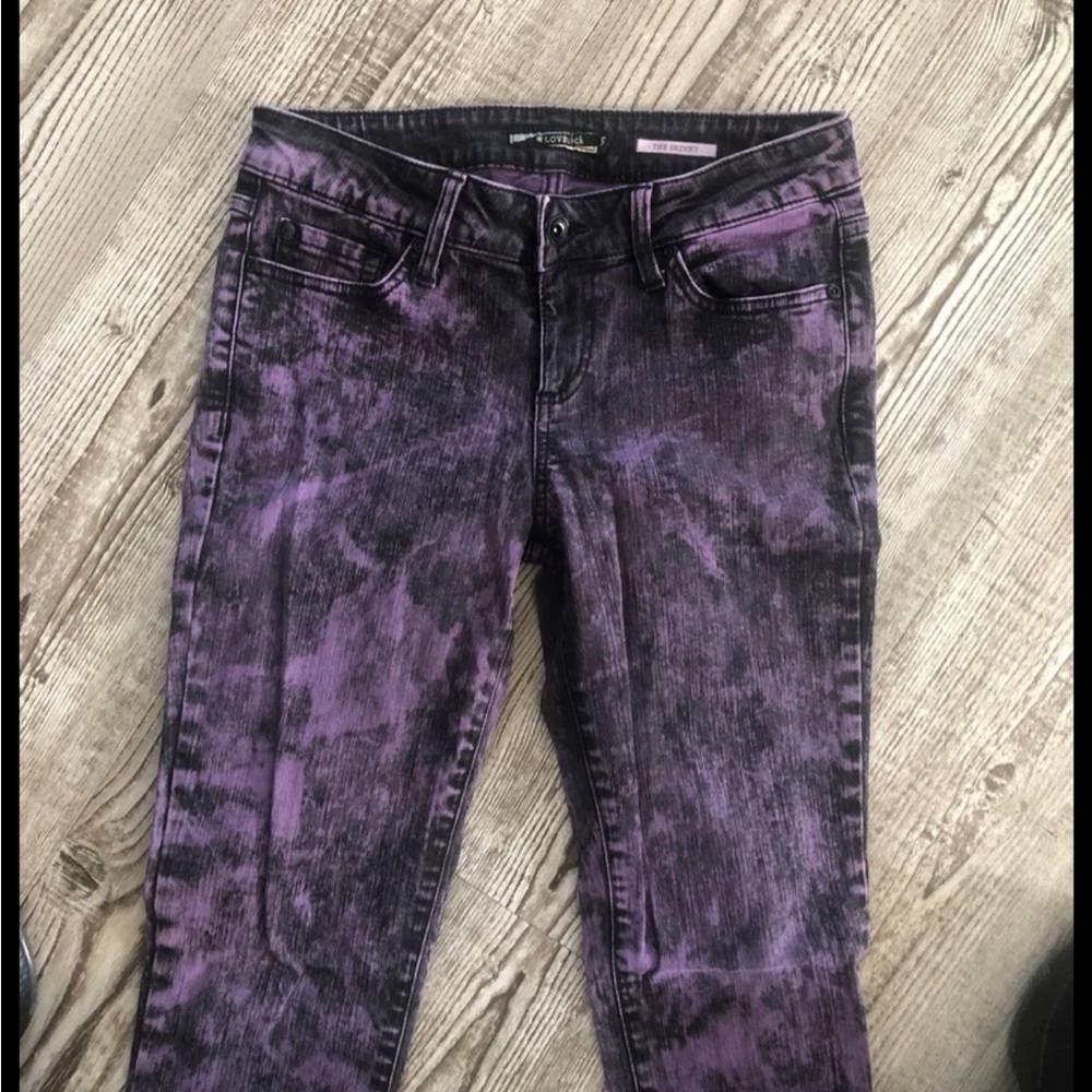 Hot Topic Lovesick Blackheart Super Skinny Purple Black Acid Wash Jeans Pants S5